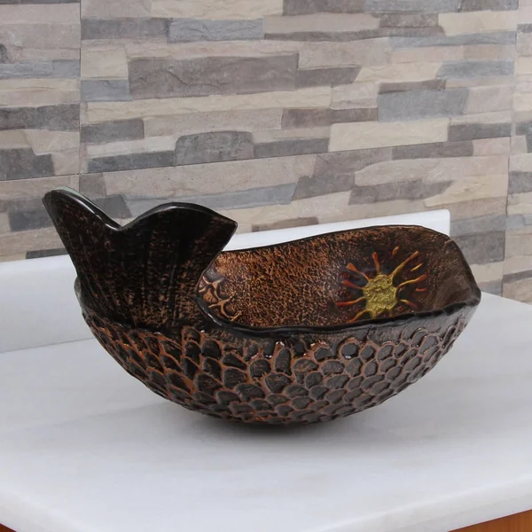 Elite Atlantic Whale Pattern Tempered Glass Bathroom Vessel Sink