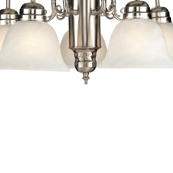 5 Light Down Chandelier with Nickel Finish with Alabaster Glass