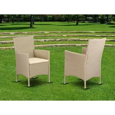 Leonora Patio Dining Armchair with Cushion Gold Flamingo Color: Cream