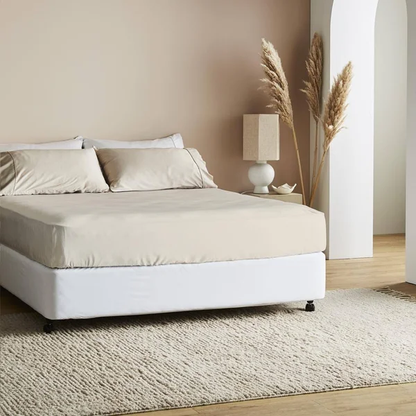 Ettitude Signature Sateen Fitted Sheet in Beige - Cal King