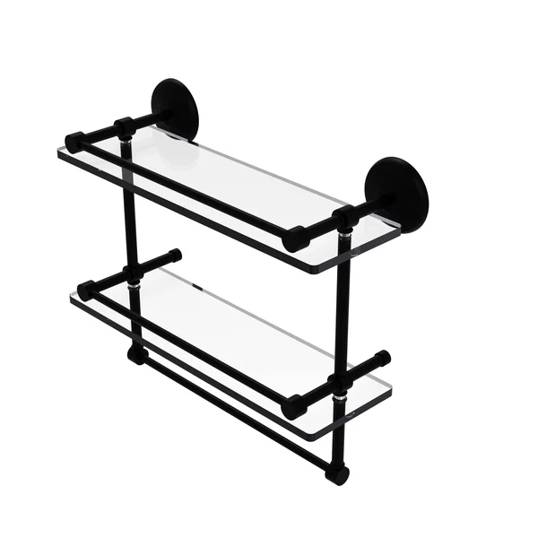 Allied Brass 22x22 Gallery Double Glass Shelf with Towel Bar - MC-2TB/22-GAL-GYM, Matte Gray