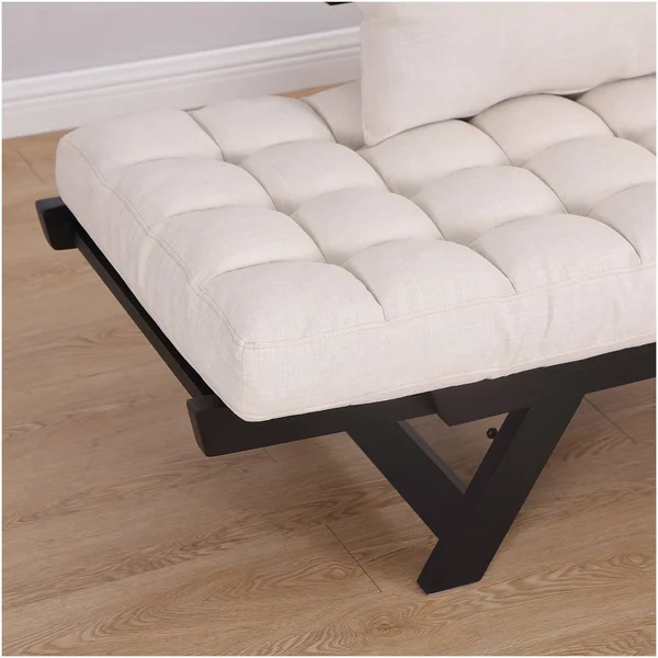 HomCom Black, Cream White Single Person 3-Position Convertible Couch Chaise Lounger Sofa Bed