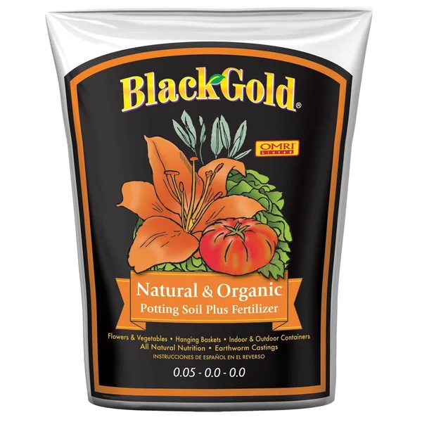 SunGro SUGRBG2 Black Gold Natural & Organic Potting Soil Bag Plus Fertilizer, 2 Cubic Feet (10 Pack)