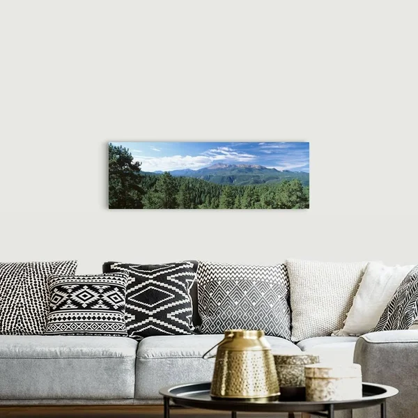 Trees in Front of Pike's Peak Mountain, Pike Peak National Forest, Colorado, Canvas Wall Art, 48x16, Great Big Canvas