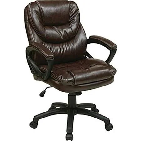 Office Star Faux Leather Manager's Chair with Padded Arms, Chocolate