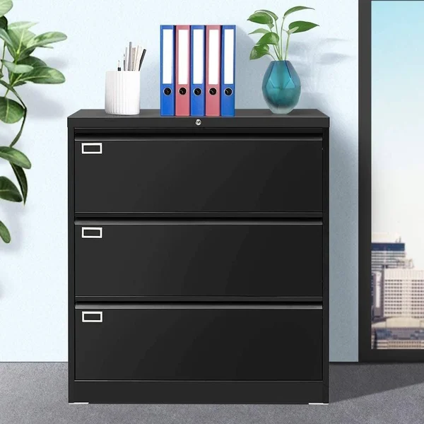 Suncrown 3 Drawer Lateral File Cabinet with Lock Metal Lateral - White