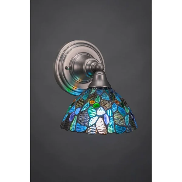 Toltec Lighting 40-BN-9955 Wall Sconce with 7 in. Blue Mosaic Tiffany Glass in Brushed Nickel
