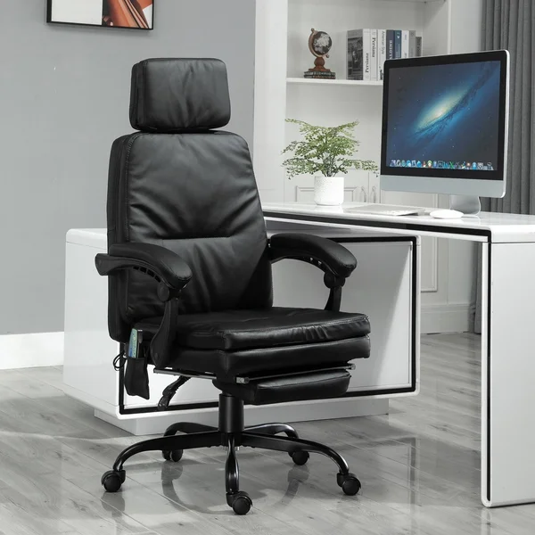 Vinsetto 6-Point Vibration Massaging Office Chair with High BACK - Height Adjustable, Padded Seat and Wheels - Black
