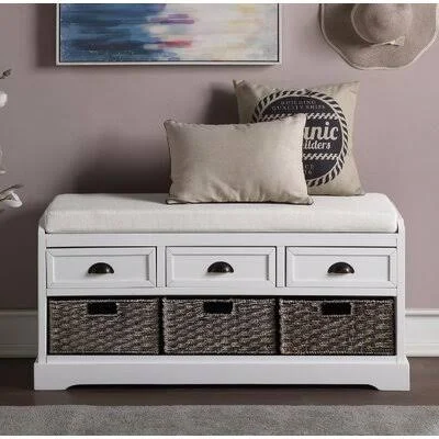 Clarkton Homes Collection Wood Storage Bench with 3 Drawers and 3 Baskets Longshore Tides Color: White