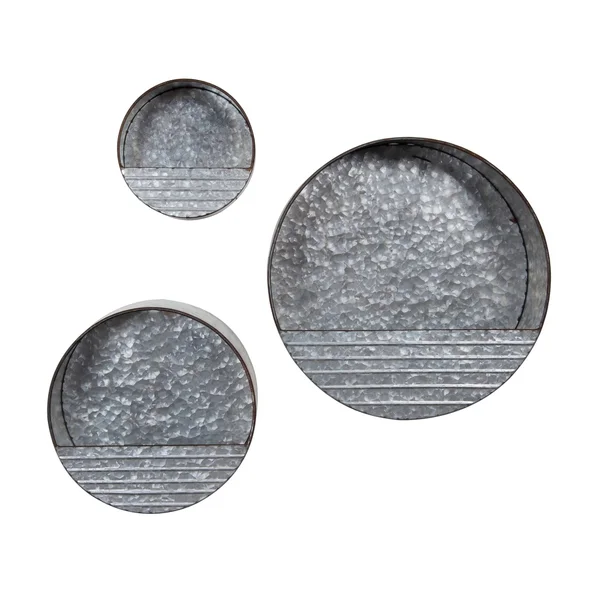 Galvanized Metal Round Hanging Wall Pocket Bins - Set of 3, 16 x 16 x 5