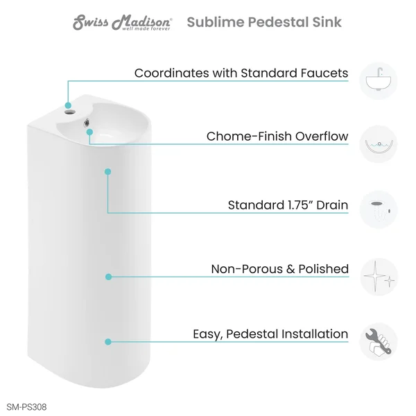 Swiss Madison SM-PS308 Sublime Rounded Basin Pedestal Sink