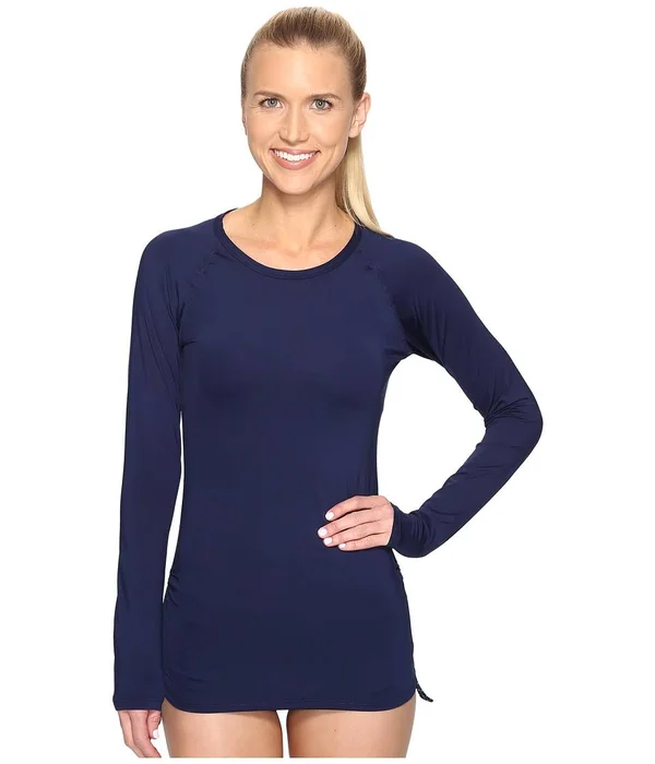 TYR Women's Rash Guard Long Sleeve Belize Solid Navy Medium