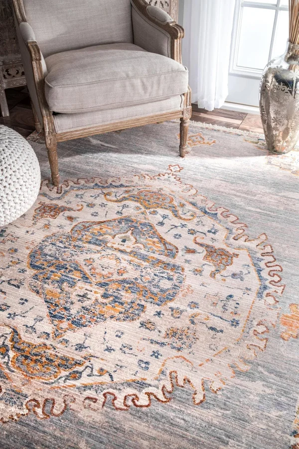 Nuloom Shaunda Medallion Fringe Area Rug, Gray