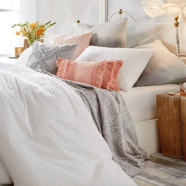 Peri Home Dot Fringe Duvet COVER, Full/Queen - White
