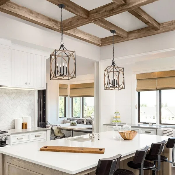 Modern Farmhouse 4-Light Chandelier Cube Candle Pendant Lights for Dining Room - L12.5x22x W12.5x22x H 23.5x22