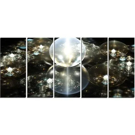 Design Art 'Golden Water Drops on Mirror' Graphic Art Print Multi-Piece Image on Canvas - Size: 60 in. Wide x 28 in. High - 5 Equ