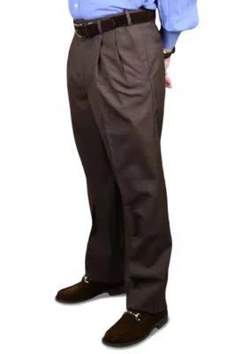 Berle Brown Wool Self Sizer Waistband Trouser
