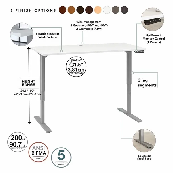 Bush Business Furniture hat7230whk 72w x 30D Height Adjustable Standing Desk in White