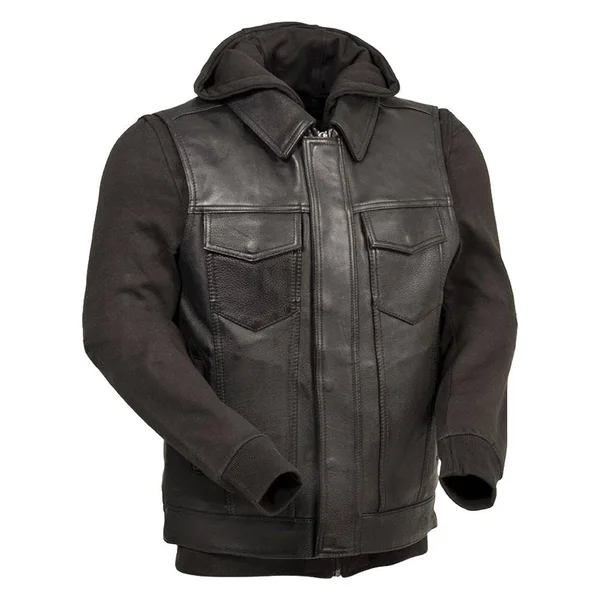 Kent - Men's Motorcycle Leather Vest with Sweatshirt 5XL, Black Sweatshirt