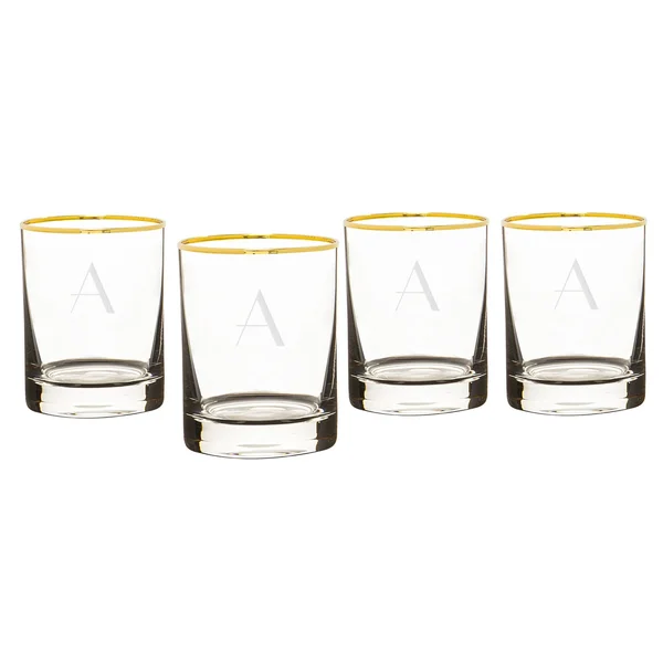 Cathy&s Concepts Personalized Set of 4 Gold Rim Whiskey Glasses