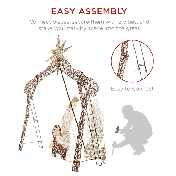 Best Choice Products 6ft Lighted Outdoor Nativity Scene, Yard Decoration w/ 190 LED Lights, Stakes, Zip Ties
