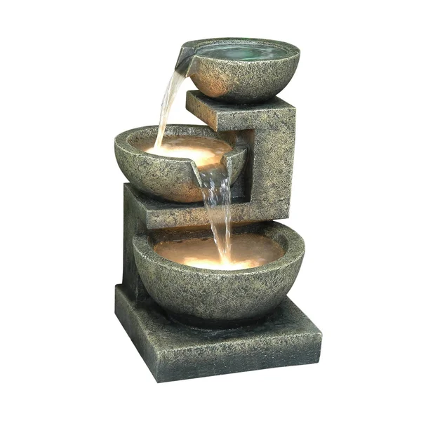 Hi-Line Gift 3-Bowl Fountain with 2 Lights