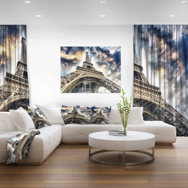 Design Art The Paris Eiffel Tower View from Ground - Cityscape Canvas Print - Blue, 60 in. Wide x 28 in. High