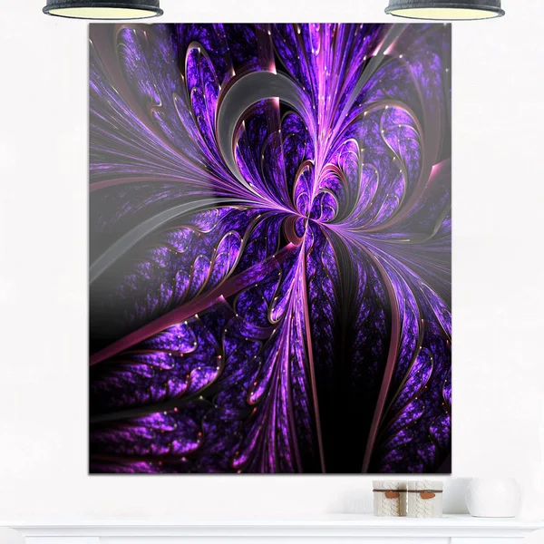 Design Art Embossed Dark Purple Floral Shapes - Large Floral Glossy Metal Wall Art - Size: 12