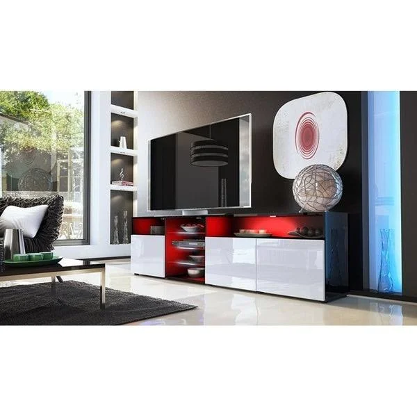 Roma 79 inch Wide Glossy TV Stand with 16 Color LEDs Black wavyblack
