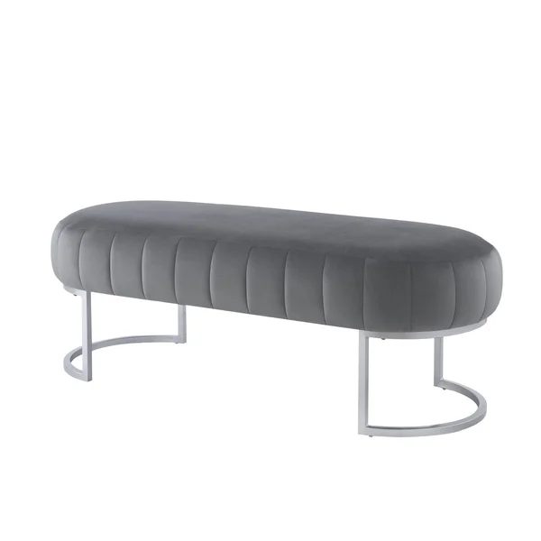 Nicole Miller Flavia Bench – Grey/Silver Velvet