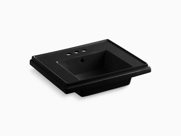 Kohler 2757-4-7 Tresham 24x22 Pedestal Bathroom Sink Basin with 4x22 Centerset Faucet Holes - Black Black