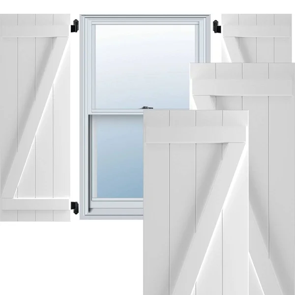 Ekena Millwork 21-1/2x22 x 38x22 True Fit PVC Four Board Joined Board and Batten Shutters w/Z-Bar - White (Per Pair)