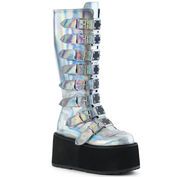 Demonia Women's Damned 318 Knee-High Platform Buckle Boot - Size: 8, Black Velvet