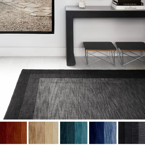 Alexander Home Helena Border Hand-Tufted 100% Wool Rug - Teal 5& x 7&6x22