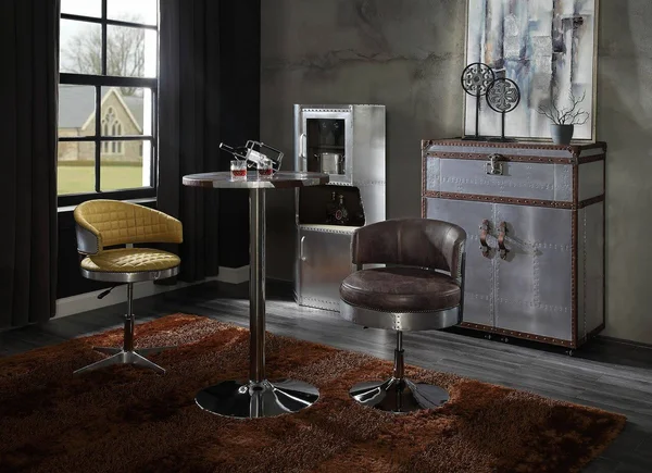 Acme Brancaster Adjustable Chair with Swivel, Distress Chocolate Top Grain Leather and Chrome