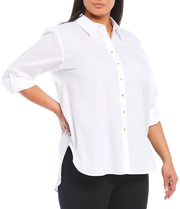 Calvin Klein Plus Size High-Low Tunic Shirt - Natural