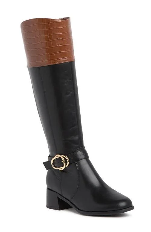 Marc Fisher Medium Calf Leather Tall ShaftBoots - Hailin, Size 5-1/2 Medium, Blk/Cog Leather