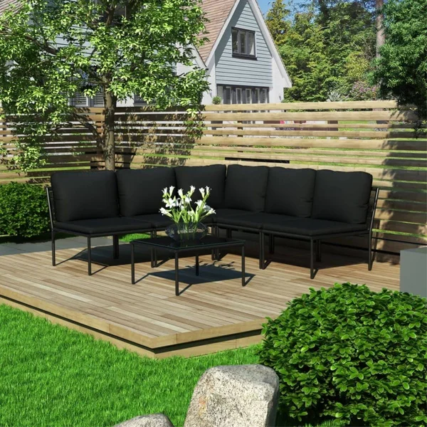 vidaXL 6 Piece Garden Lounge Set with Cushions Black PVC
