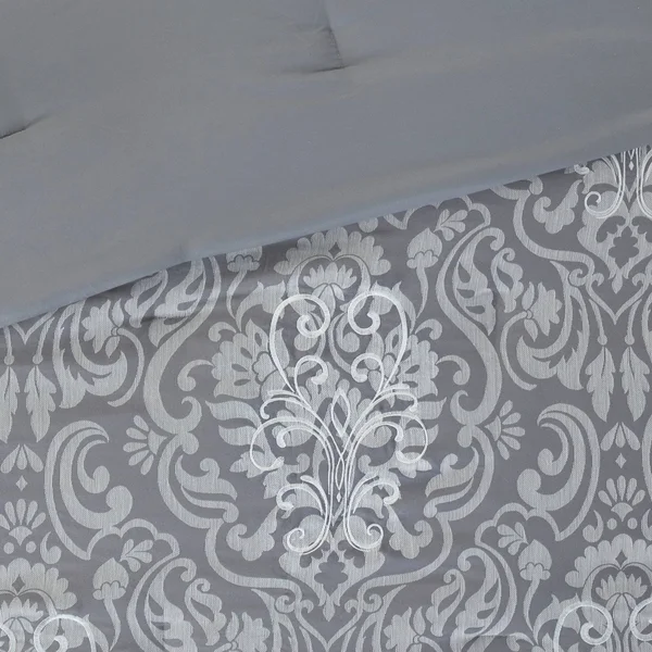 Madison Park Flourish 8 Piece Jacquard Comforter Set Gray, Cal King