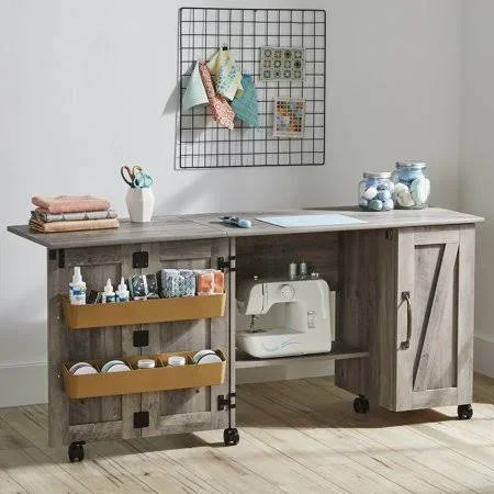 Better Homes & Gardens Modern Farmhouse Wood Sewing Table - Rustic Gray