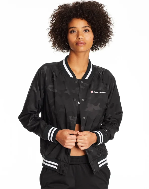 Champion Life Women's Bomber Camo Jacket - Block Arch Logo Black XL