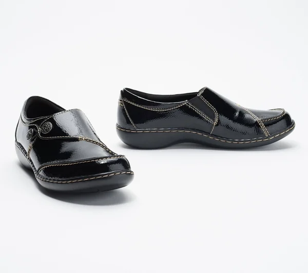 Clarks Collection Leather Slip-On Shoes -Ashland Lane, Size 12 Narrow, Black Patent
