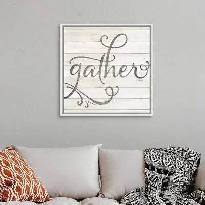 Simple Words Gather by Marla Rae - Textual Art Print on Canvas Gracie Oaks Format: White Floater Framed Canvas, Size: 32x22 H x