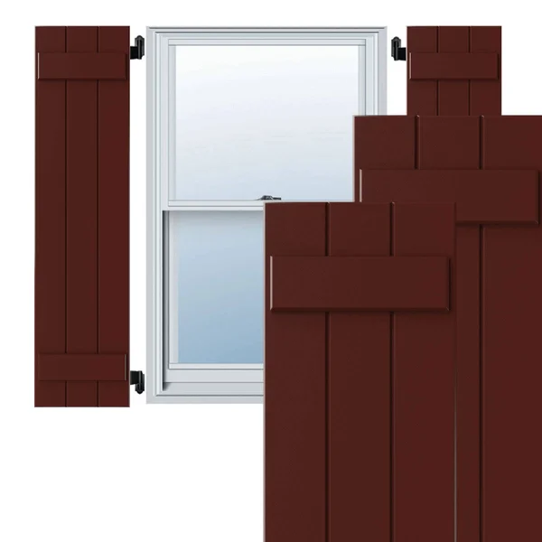 Ekena Millwork Exterior 3 Composite Wood Board-n-Batten Shutter (Set of 2), Size: 25 inch H x 12 inch W x 1 inch D, Red