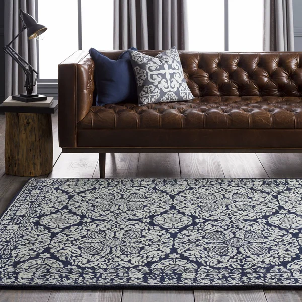 Transitional BHS-0061108 Tufted Wool Navy Medallion Area Rug