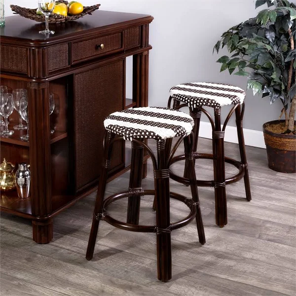 Beaumont Lane Island Living Rattan Counter Stool in Dark Brown and White - BL-4754-2013936