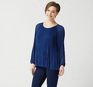 Laurie Felt Pleated Chiffon Top, Size Medium, Navy