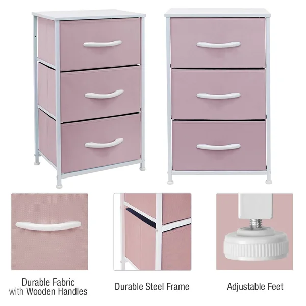 Sorbus 3-Drawers Chest Dresser - Pink