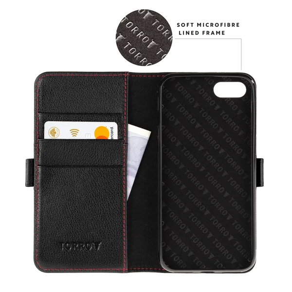 iPhone SE (2020) & iPhone 7/8 Leather Case - Black with Red Detail - Torro