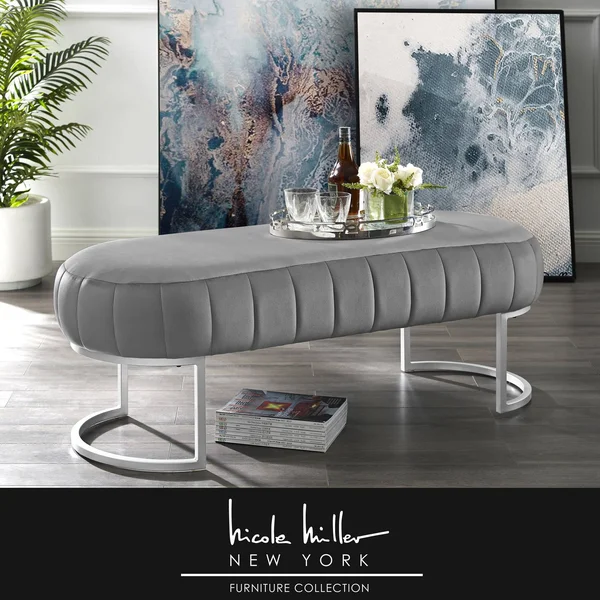 Nicole Miller Flavia Bench – Grey/Silver Velvet